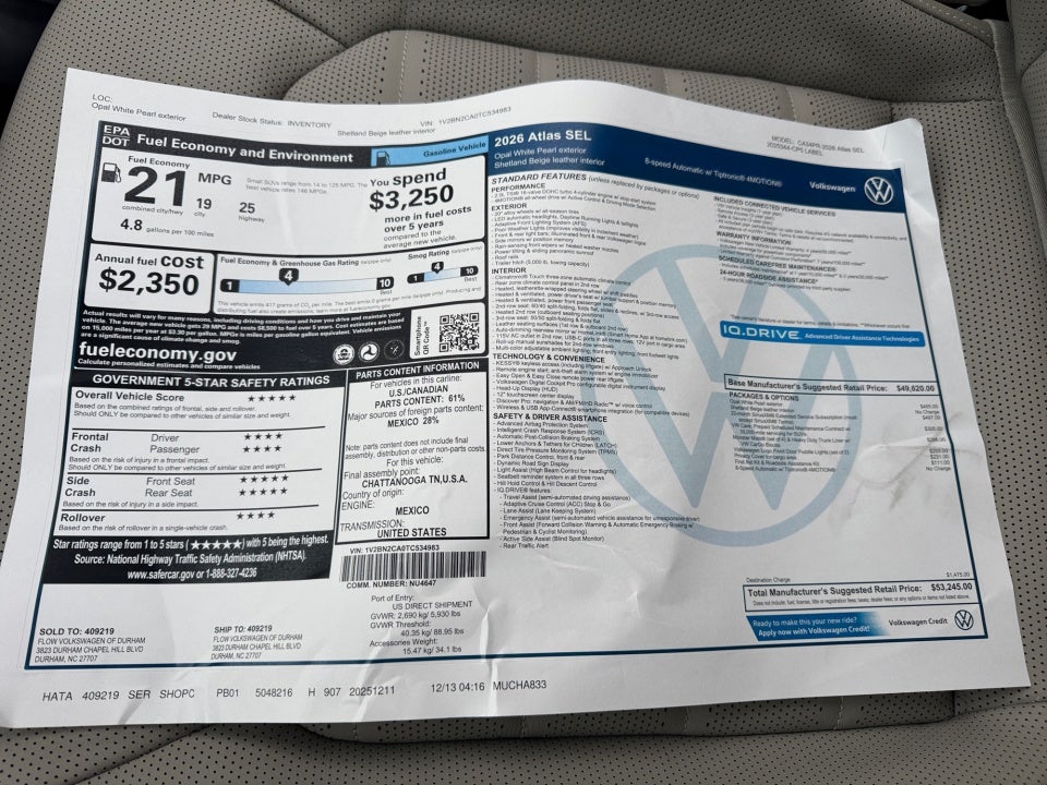 2026 Volkswagen Atlas SEL