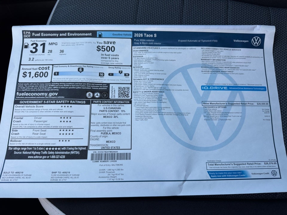 2026 Volkswagen Taos S