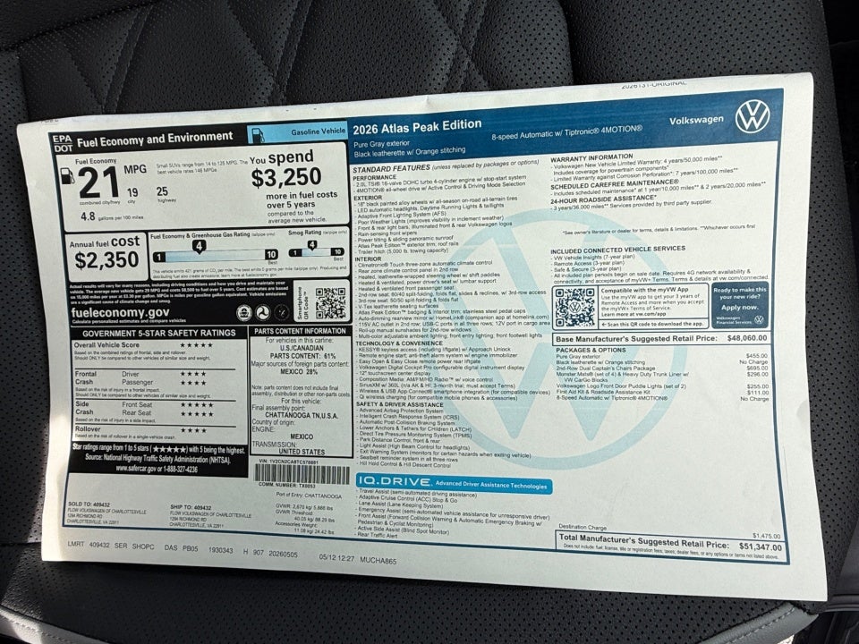 2026 Volkswagen Atlas 2.0T Peak Edition