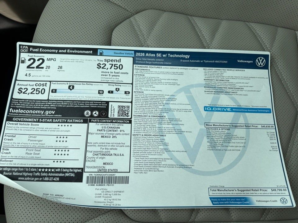 2026 Volkswagen Atlas SE with Technology