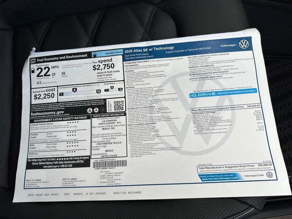 2026 Volkswagen Atlas 2.0T SE w/Technology