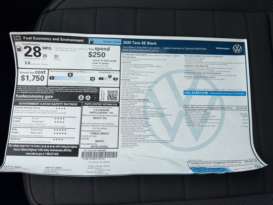 2026 Volkswagen Taos SE Black