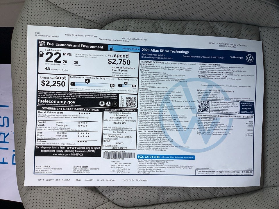 2026 Volkswagen Atlas SE with Technology