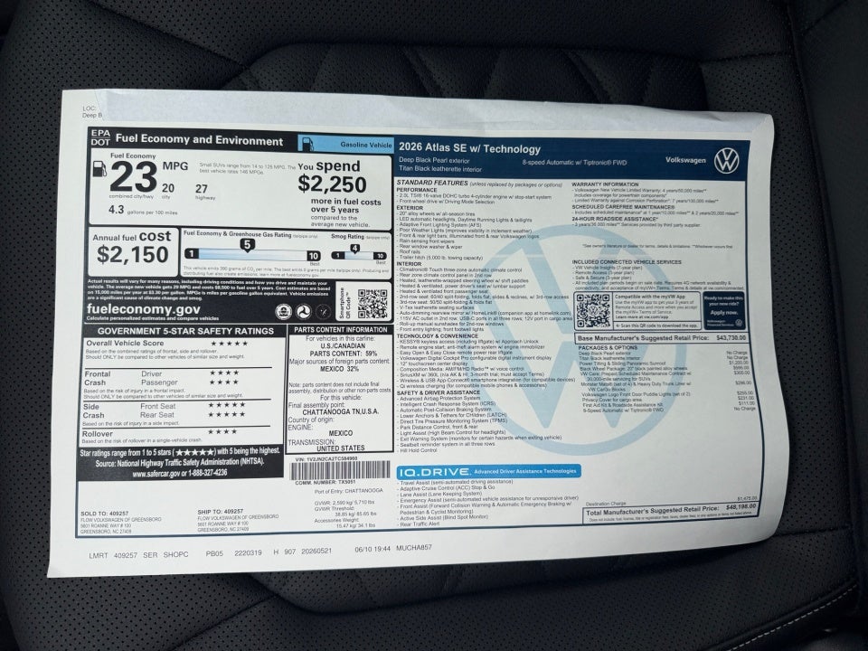 2026 Volkswagen Atlas 2.0T SE w/Technology