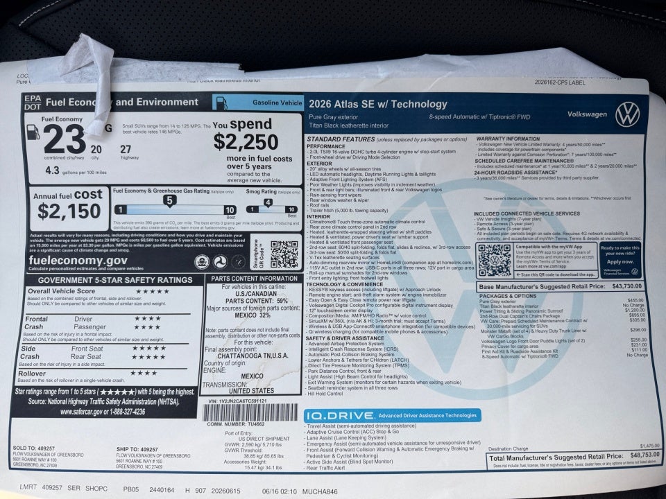 2026 Volkswagen Atlas 2.0T SE w/Technology
