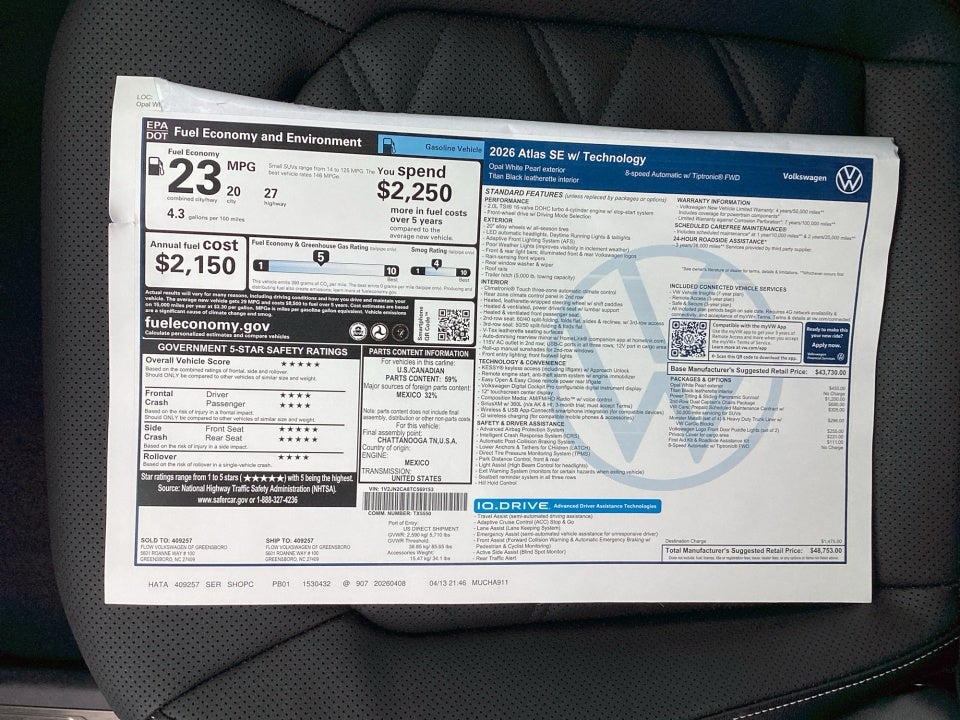 2026 Volkswagen Atlas SE with Technology