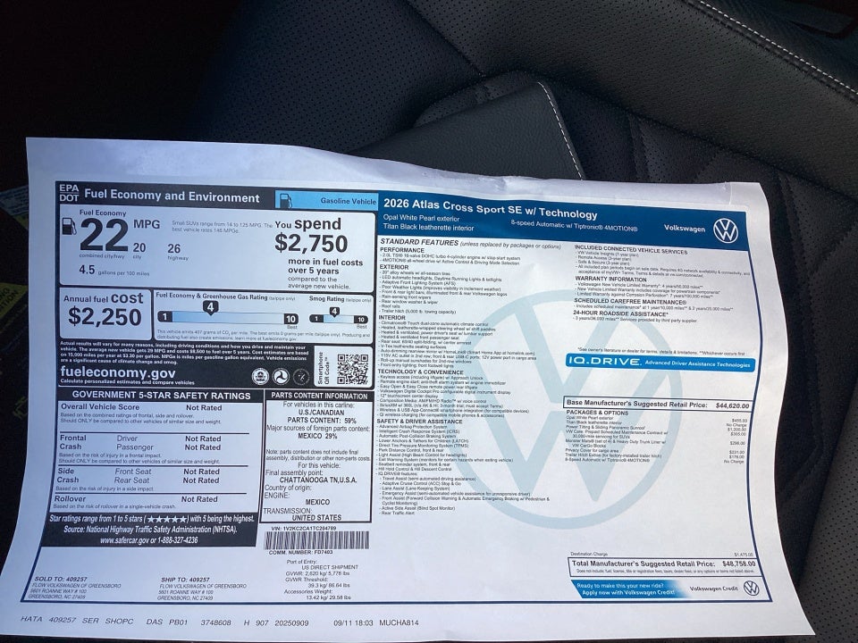 2026 Volkswagen Atlas Cross Sport 2.0T SE w/Technology