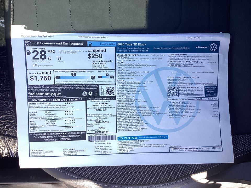 2026 Volkswagen Taos SE Black