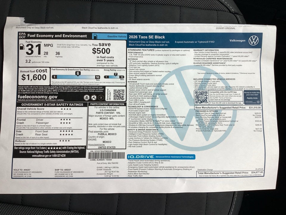 2026 Volkswagen Taos SE Black
